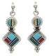 Silver Multicolor Inlay Post Dangle Earrings FX31052