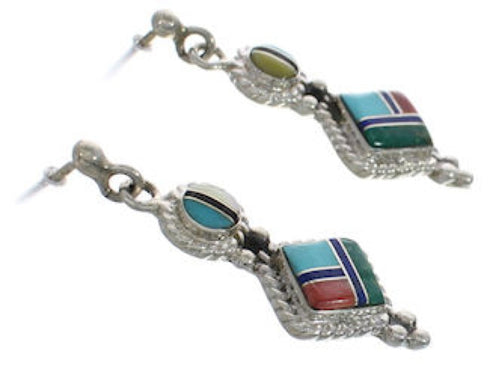 Silver Multicolor Inlay Post Dangle Earrings FX31052