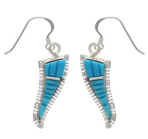 Turquoise Inlay Southwest Silver Hook Dangle Earrings FX31064