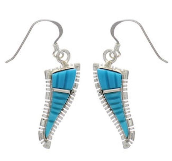 Turquoise Inlay Southwest Silver Hook Dangle Earrings FX31064