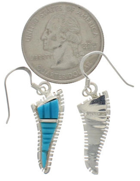 Turquoise Inlay Southwest Silver Hook Dangle Earrings FX31064