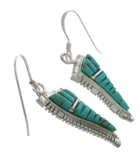Turquoise Inlay Silver Hook Dangle Earrings FX31066