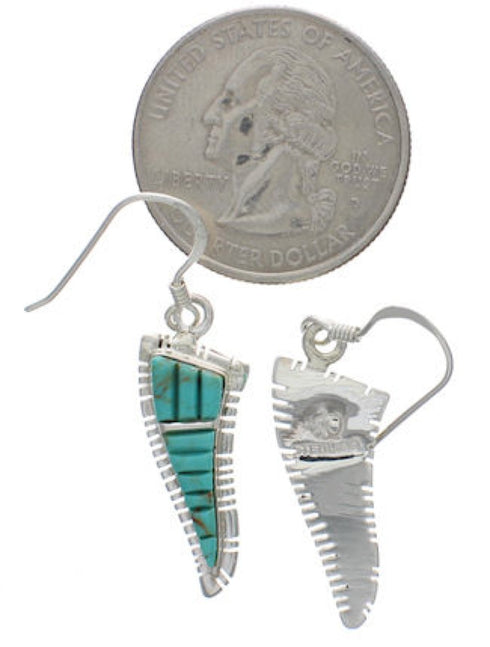 Turquoise Inlay Silver Hook Dangle Earrings FX31066