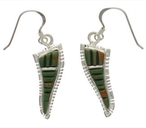 Turquoise Inlay Silver Southwest Hook Dangle Earrings FX31067
