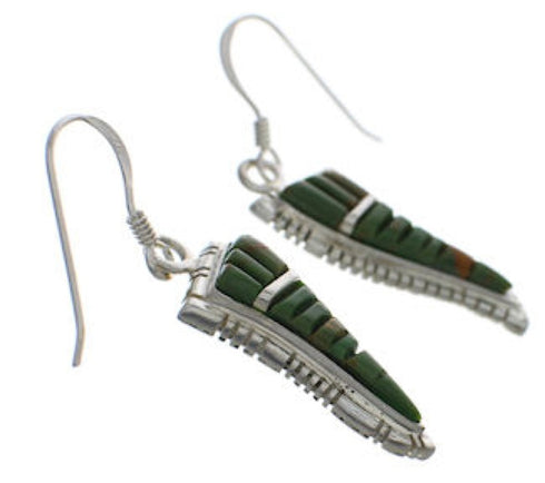 Turquoise Inlay Silver Southwest Hook Dangle Earrings FX31067