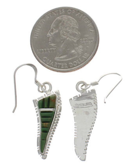 Turquoise Inlay Silver Southwest Hook Dangle Earrings FX31067