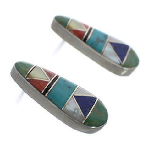 Sterling Silver Southwest Multicolor Inlay Earrings FX31094