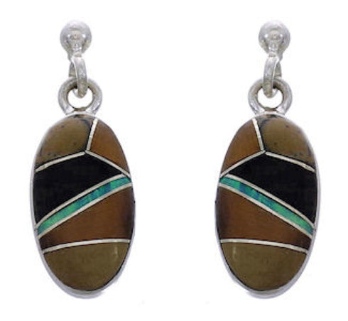 Multicolor Inlay Southwest Silver Post Dangle Earrings FX31129