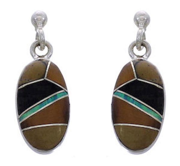 Multicolor Inlay Southwest Silver Post Dangle Earrings FX31129