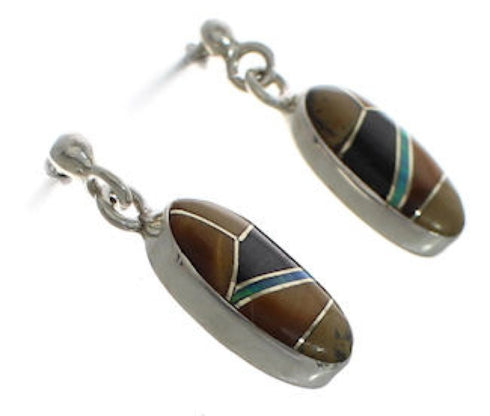 Multicolor Inlay Southwest Silver Post Dangle Earrings FX31129