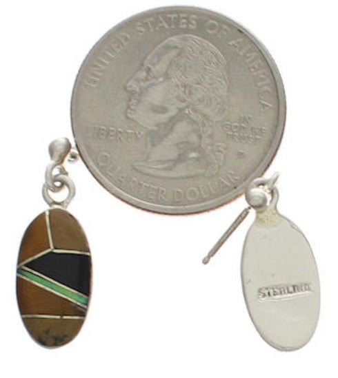 Multicolor Inlay Southwest Silver Post Dangle Earrings FX31129