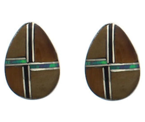 Multicolor Inlay Southwestern Sterling Silver Earrings FX31141