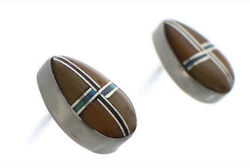 Multicolor Inlay Southwestern Sterling Silver Earrings FX31141
