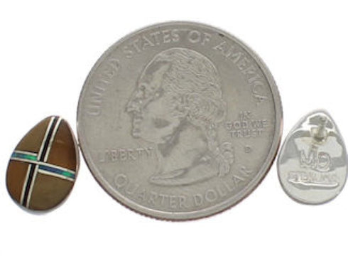 Multicolor Inlay Southwestern Sterling Silver Earrings FX31141