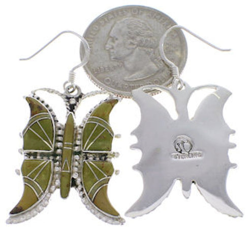 Silver Turquoise Butterfly Hook Dangle Earrings FX31784