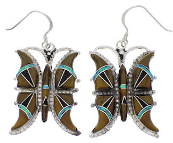 Multicolor Inlay Sterling Silver Butterfly Earrings FX31835