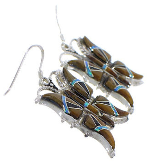 Multicolor Inlay Sterling Silver Butterfly Earrings FX31835