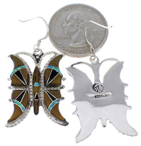 Multicolor Inlay Sterling Silver Butterfly Earrings FX31835