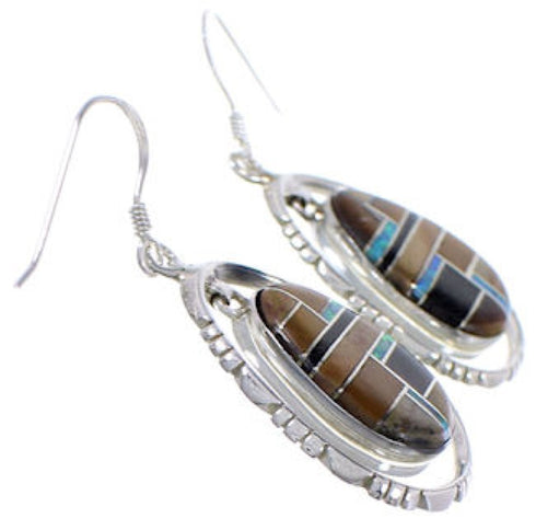 Multicolor Inlay Sterling Silver Hook Dangle Earrings FX31886