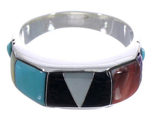 Authentic Silver Southwest Jewelry Multicolor Ring Size 7-1/2 AX36958