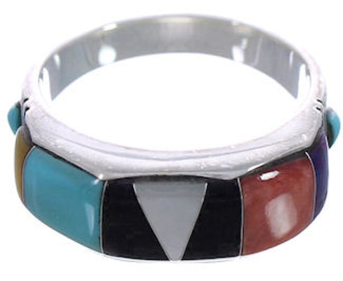 Jewelry Multicolor Southwestern Silver Ring Size 7-1/2 AX36985
