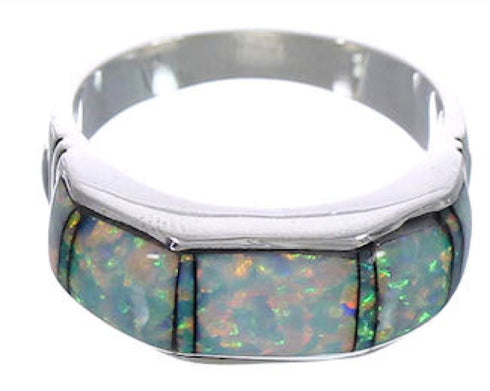 Genuine Sterling Silver Opal Inlay Ring Size 7-1/2 AX36998