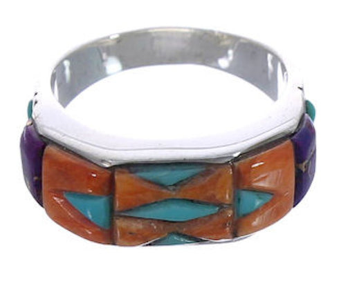 Authentic Sterling Silver Multicolor Inlay Ring Size 8-1/2 AX37214