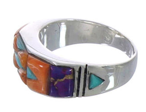 Authentic Sterling Silver Multicolor Inlay Ring Size 8-1/2 AX37214