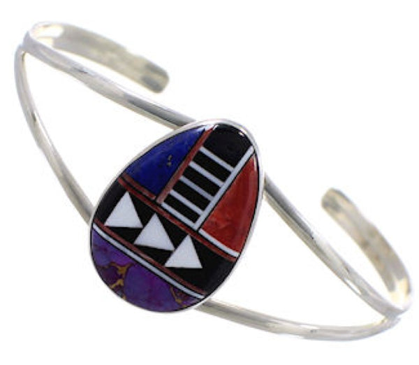 Sterling Silver Multicolor Inlay Cuff Bracelet MX27775