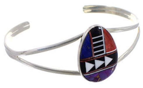 Sterling Silver Multicolor Inlay Cuff Bracelet MX27775
