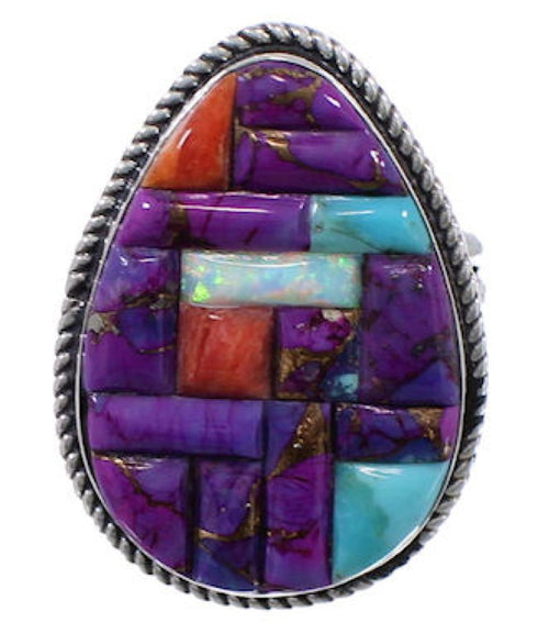 Multicolor Sterling Silver Southwest Ring Size 7-3/4 CX51594