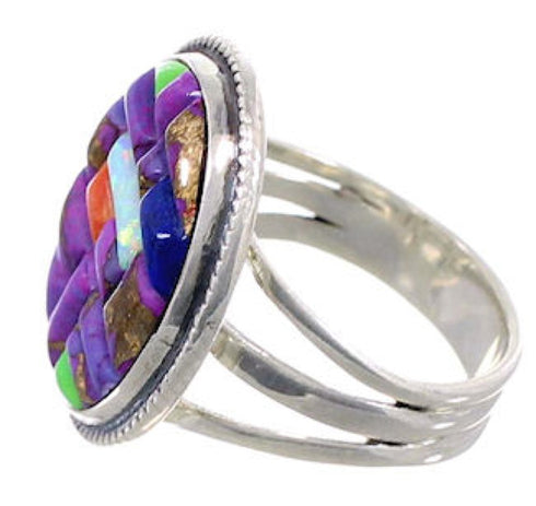 Sterling Silver Multicolor Inlay Southwest Ring Size 6-1/2 CX51609