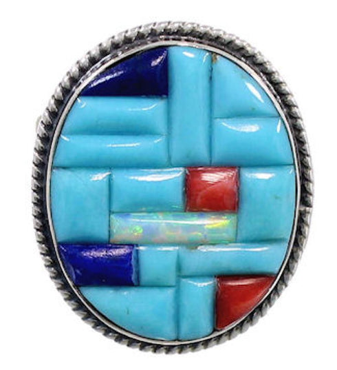 Southwest Multicolor Inlay Sterling Silver Ring Size 7 CX51620