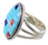 Multicolor Inlay Southwest Sterling Silver Ring Size 8 CX51622