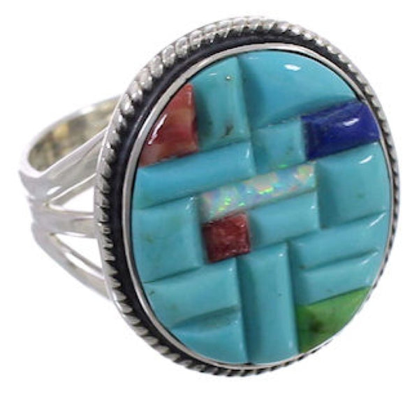 Genuine Sterling Silver Multicolor Inlay Southwest Ring Size 8 CX51648