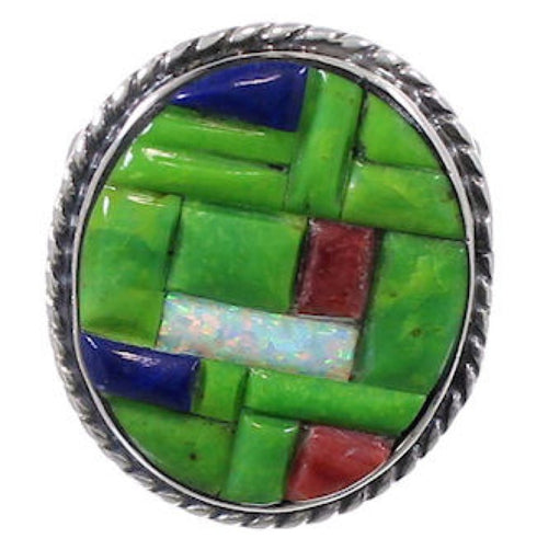 Southwestern Authentic Sterling Silver Multicolor Ring Size 5-3/4 CX51659