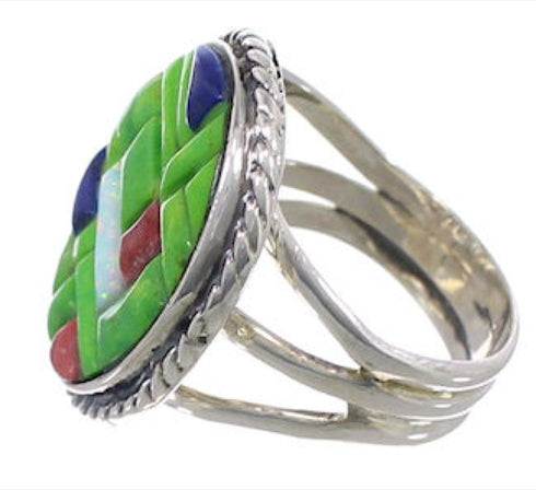 Southwestern Authentic Sterling Silver Multicolor Ring Size 5-3/4 CX51659