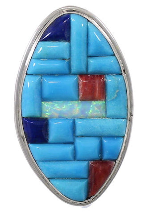 Southwest Jewelry Sterling Silver Multicolor Ring Size 7-1/4 CX51668