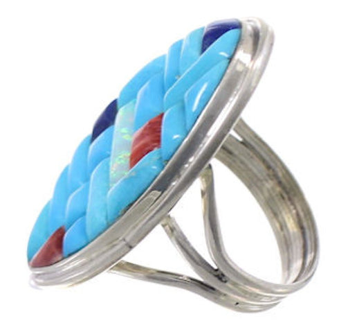 Southwest Jewelry Sterling Silver Multicolor Ring Size 7-1/4 CX51668