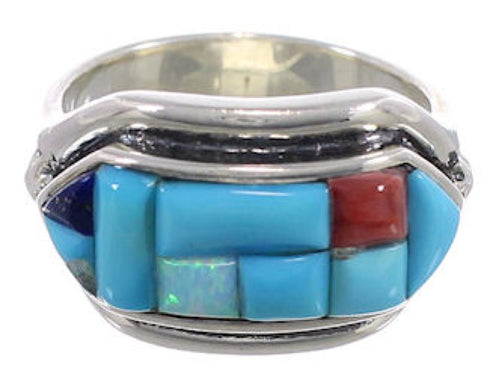 Genuine Sterling Silver Southwest Multicolor Ring Size 6-3/4 CX51677