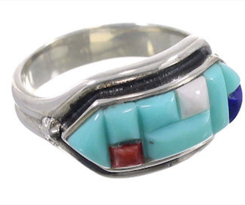 Southwestern Authentic Sterling Silver Multicolor Ring Size 8 CX51684