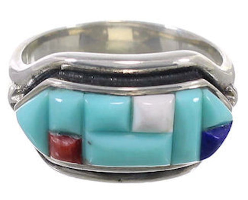 Southwestern Authentic Sterling Silver Multicolor Ring Size 8 CX51684