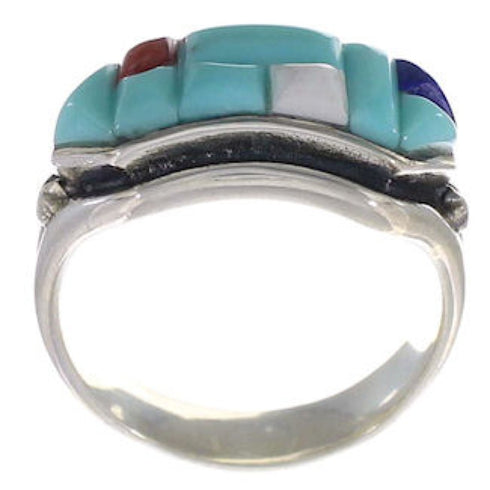 Southwestern Authentic Sterling Silver Multicolor Ring Size 8 CX51684