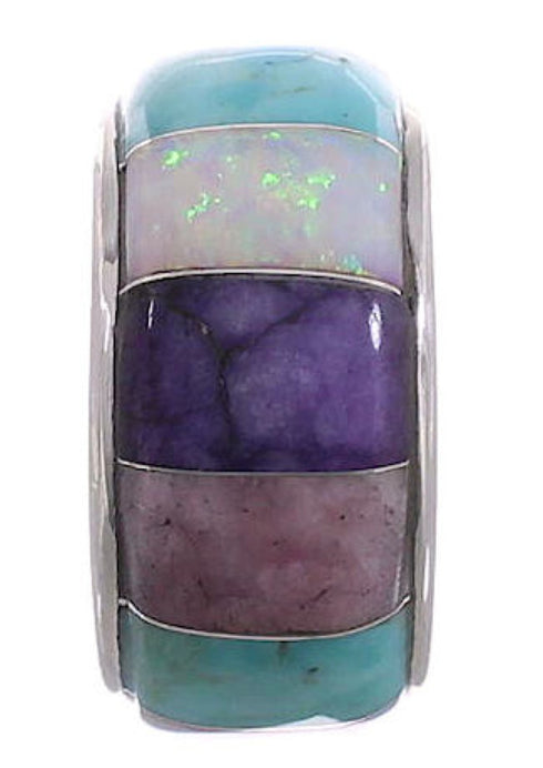 Genuine Sterling Silver Multicolor Inlay Bead Pendant Jewelry PX30735