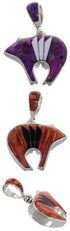 Multicolor Inlay Reversible Bear Sterling Silver Pendant PX30880