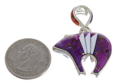 Multicolor Inlay Reversible Bear Sterling Silver Pendant PX30880