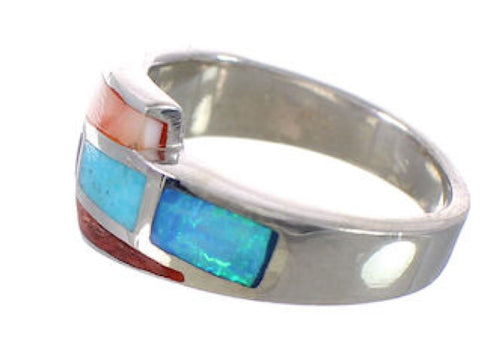 Sterling Silver Southwest Multicolor Inlay Ring Size 6-3/4 CX50409