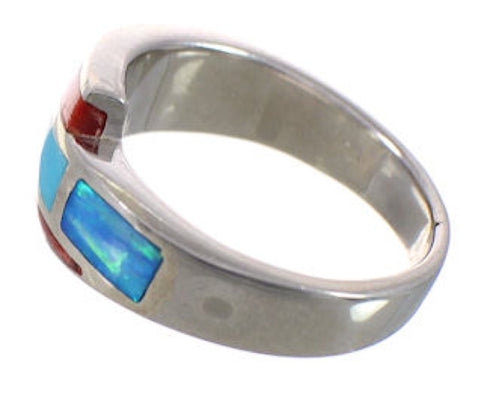 Southwest Multicolor Sterling Silver Inlay Ring Size 6 CX50411