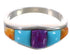 Southwest Sterling Silver Multicolor Inlay Ring Size 7-3/4 CX50424