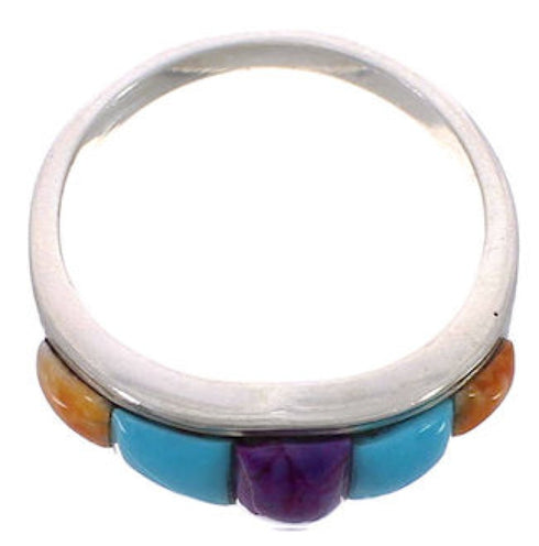 Southwest Sterling Silver Multicolor Inlay Ring Size 7-3/4 CX50424